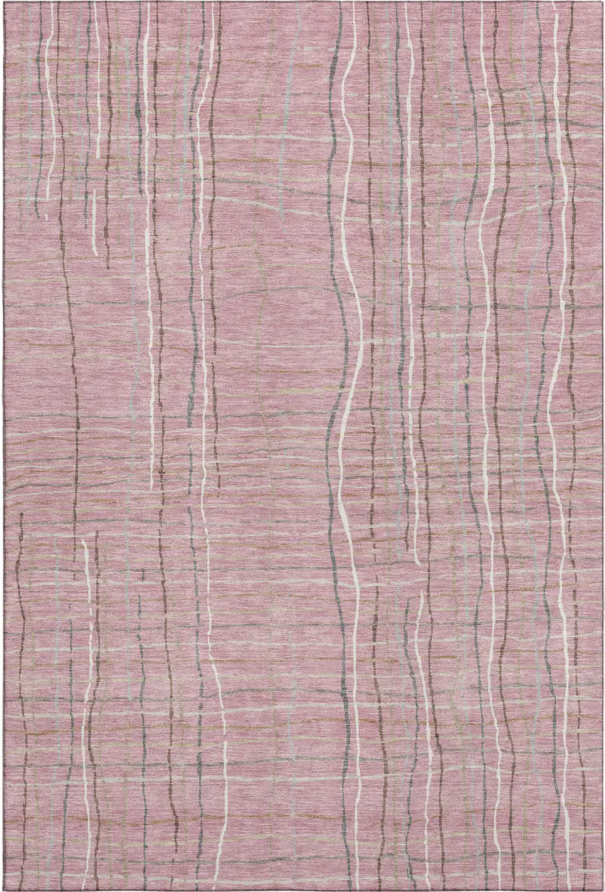 Pink Ivory And Gray Striped Washable Area Rug With UV Protection Photo 3