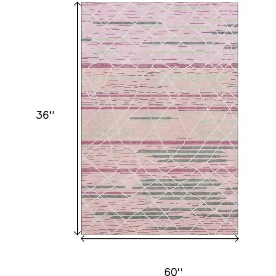 Pink Ivory And Gray Striped Washable Area Rug With UV Protection Photo 8