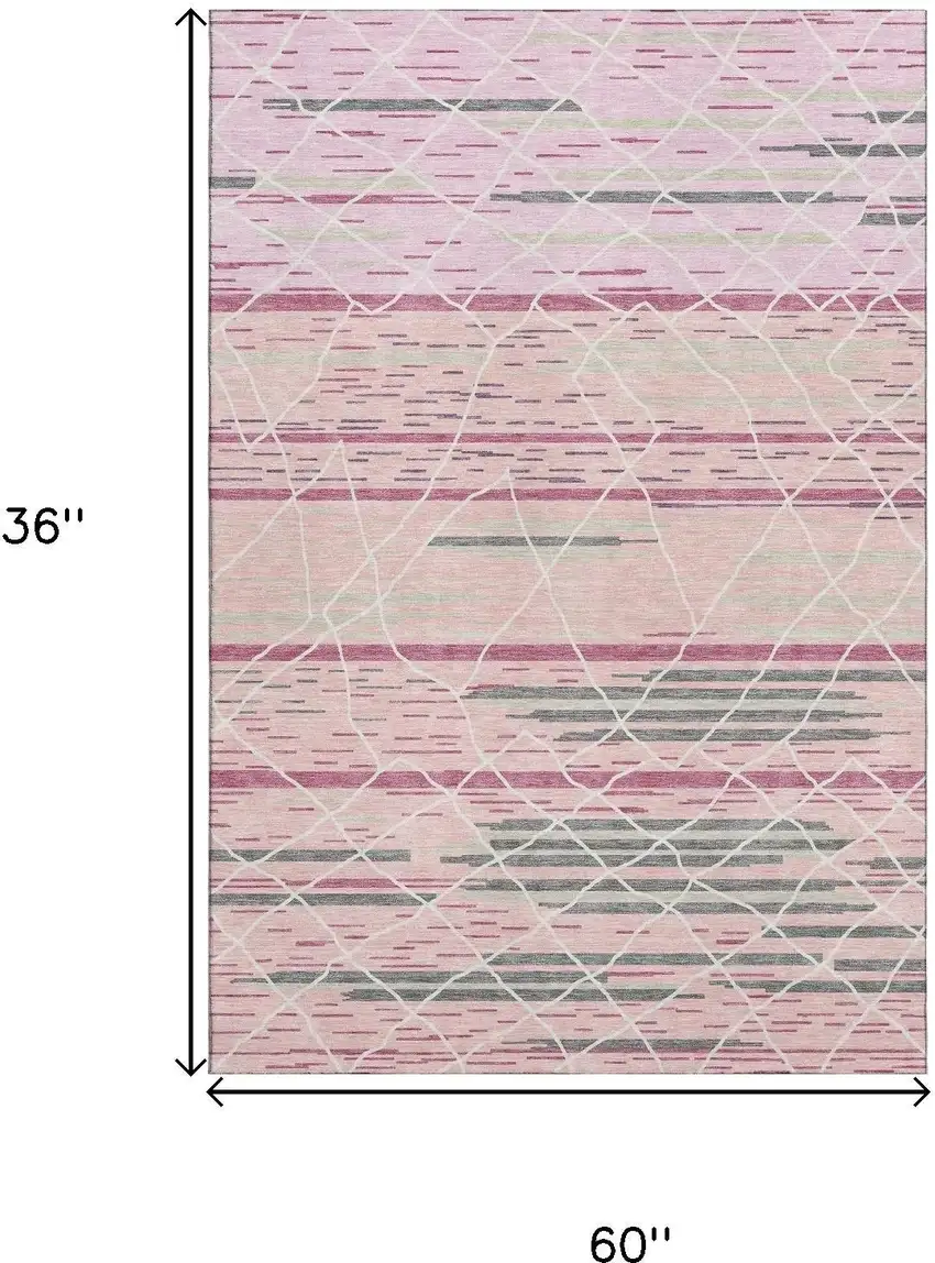 Pink Ivory And Gray Striped Washable Area Rug With UV Protection Photo 8