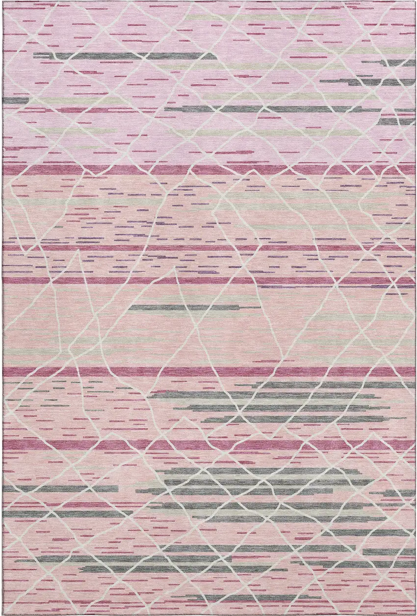 Pink Ivory And Gray Striped Washable Area Rug With UV Protection Photo 4