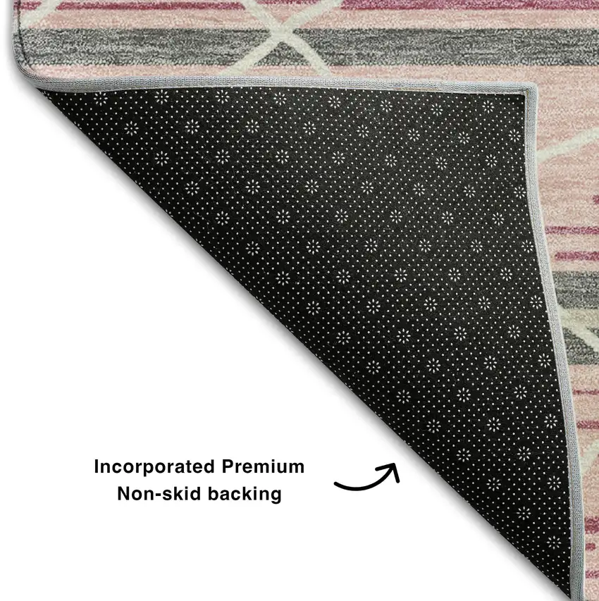 Pink Ivory And Gray Striped Washable Area Rug With UV Protection Photo 5