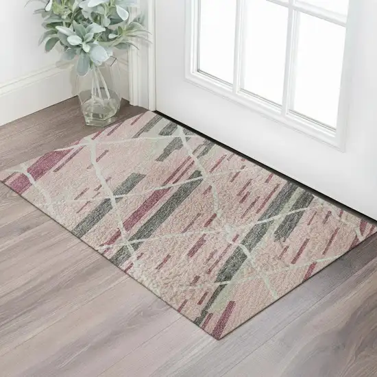 Pink Ivory And Gray Striped Washable Area Rug With UV Protection Photo 2