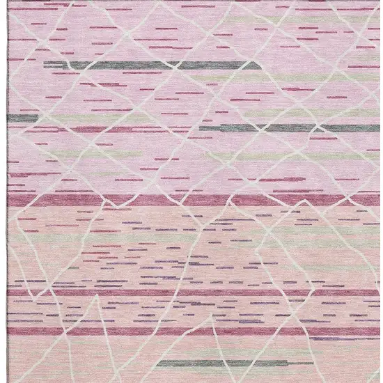 Pink Ivory And Gray Striped Washable Area Rug With UV Protection Photo 3