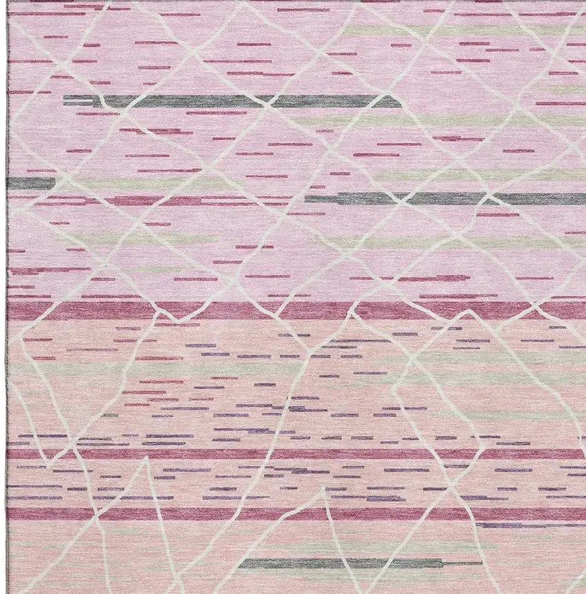 Pink Ivory And Gray Striped Washable Area Rug With UV Protection Photo 3