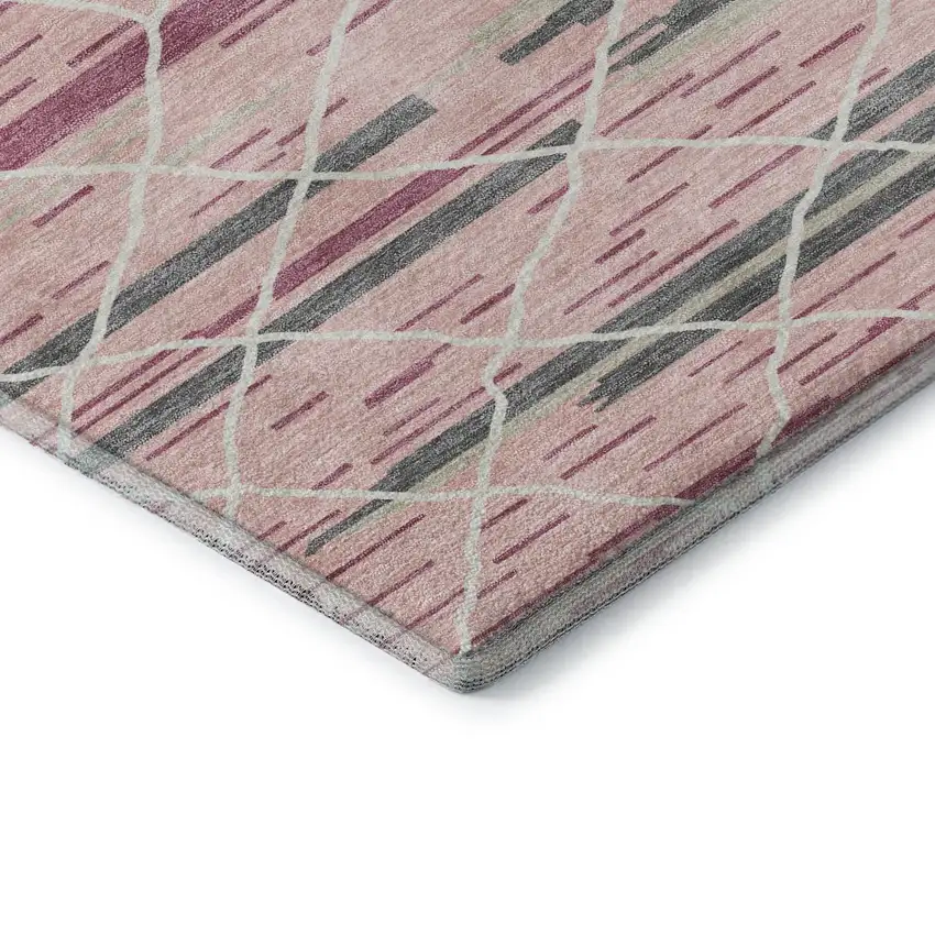 Pink Ivory And Gray Striped Washable Area Rug With UV Protection Photo 6