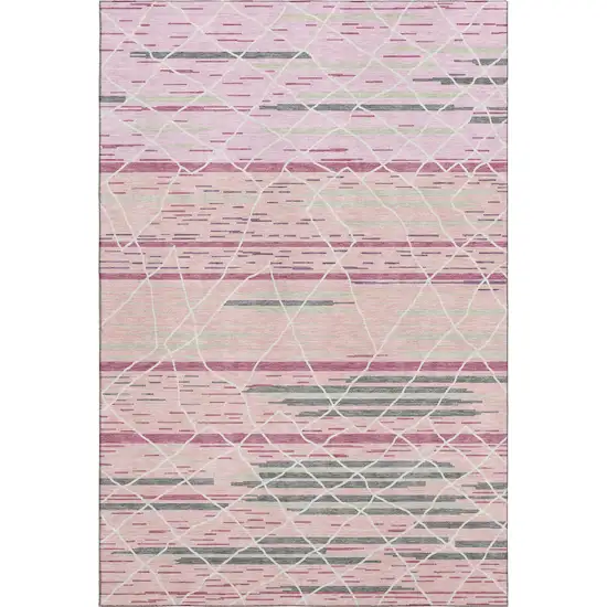Pink Ivory And Gray Striped Washable Area Rug With UV Protection Photo 5