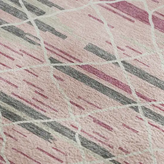 Pink Ivory And Gray Striped Washable Area Rug With UV Protection Photo 2