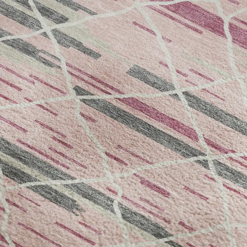Pink Ivory And Gray Striped Washable Area Rug With UV Protection Photo 2