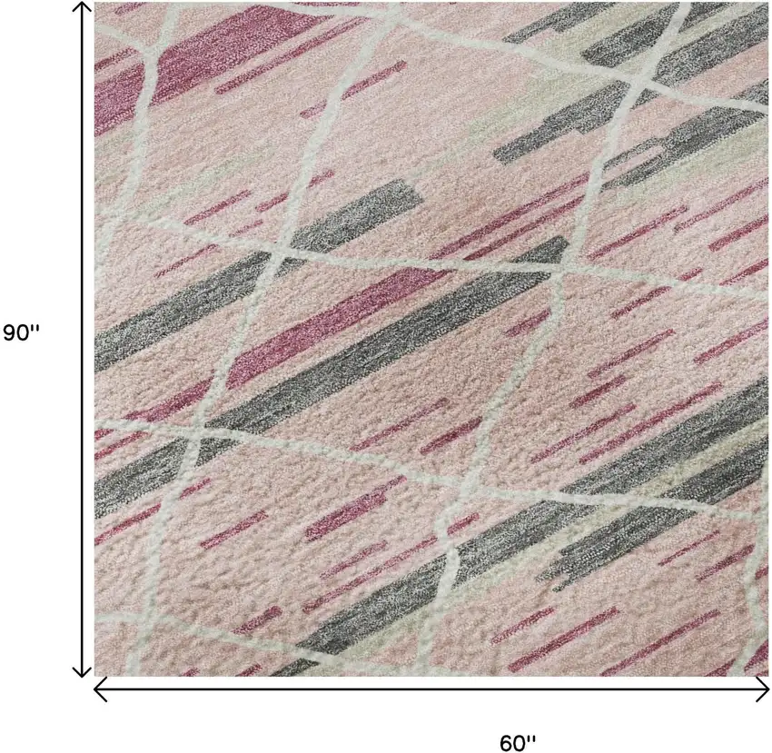 Pink Ivory And Gray Striped Washable Area Rug With UV Protection Photo 9
