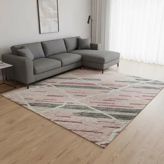 Pink Ivory And Gray Striped Washable Area Rug With UV Protection Photo 2