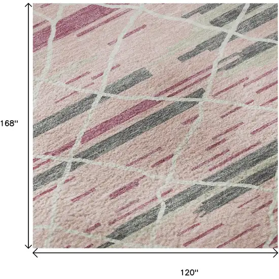 Pink Ivory And Gray Striped Washable Area Rug With UV Protection Photo 9
