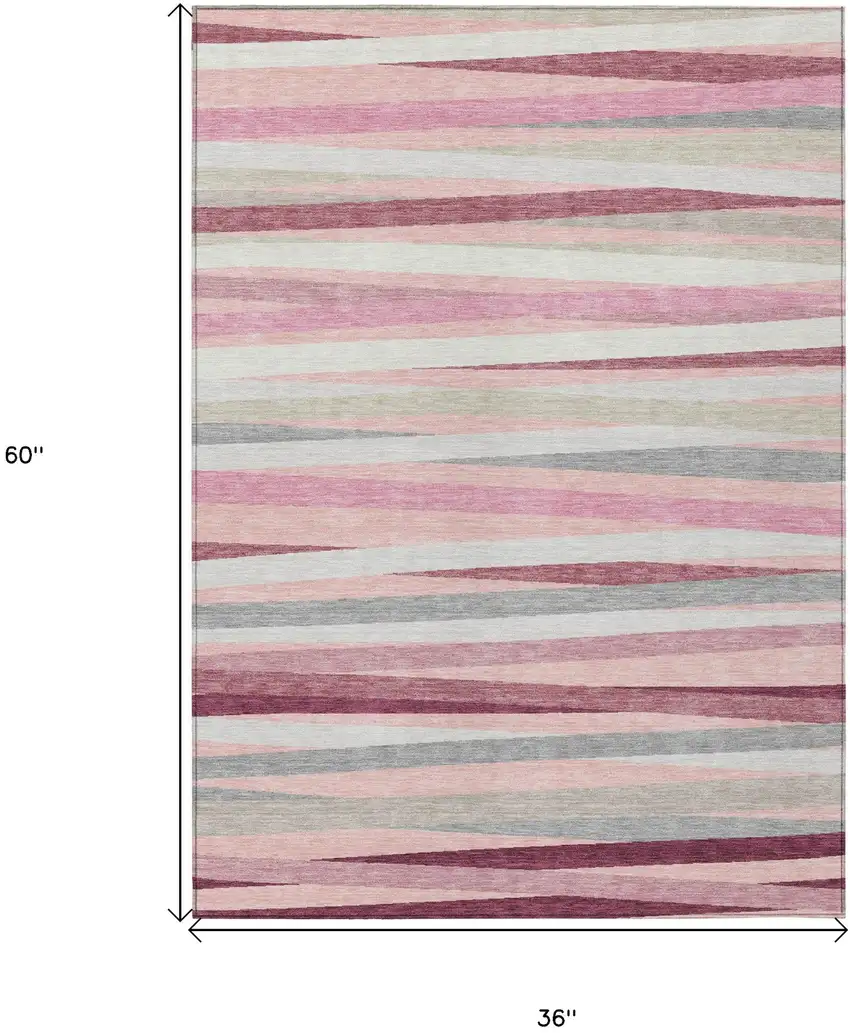 Pink Ivory And Gray Striped Washable Indoor Outdoor Area Rug Photo 3