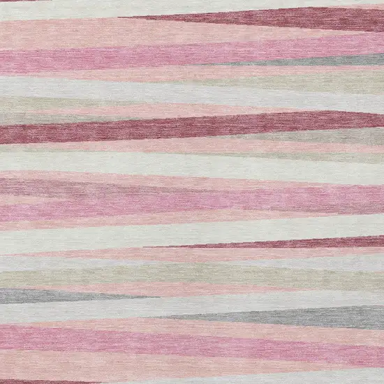 Pink Ivory And Gray Striped Washable Indoor Outdoor Area Rug Photo 6