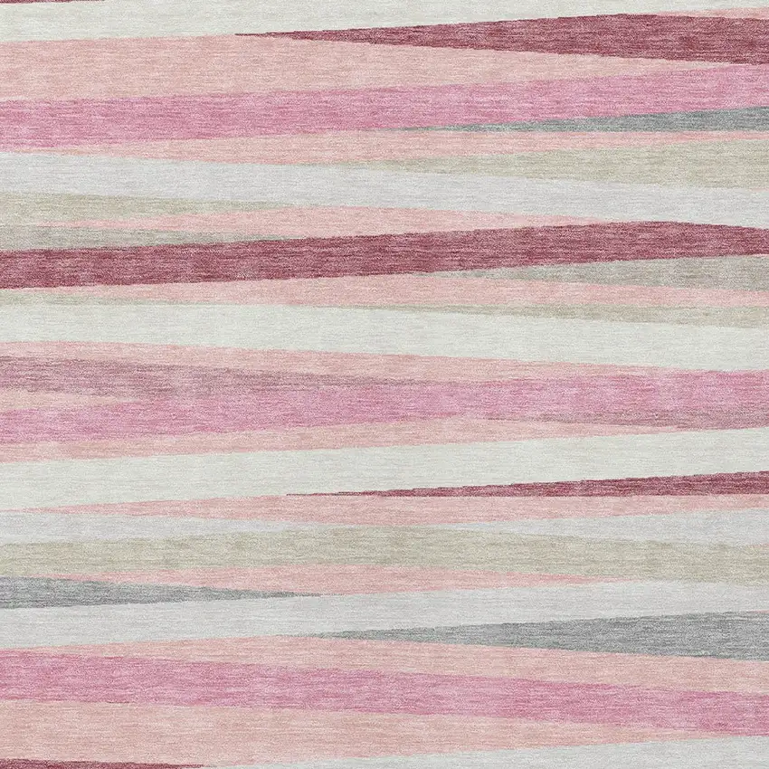Pink Ivory And Gray Striped Washable Indoor Outdoor Area Rug Photo 6