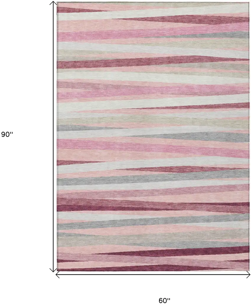 Pink Ivory And Gray Striped Washable Indoor Outdoor Area Rug Photo 3