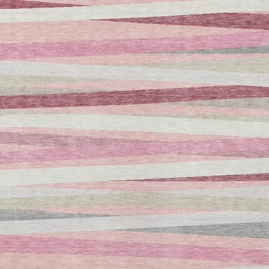 Pink Ivory And Gray Striped Washable Indoor Outdoor Area Rug Photo 6