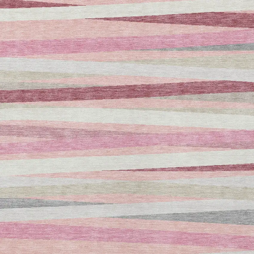 Pink Ivory And Gray Striped Washable Indoor Outdoor Area Rug Photo 6