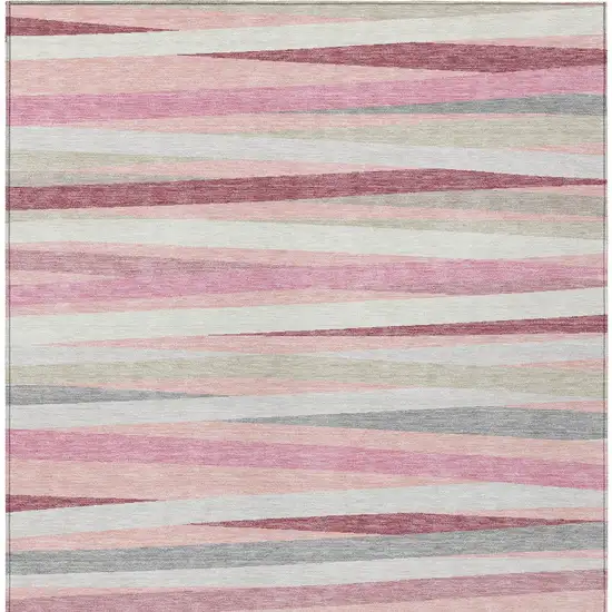 Pink Ivory And Gray Striped Washable Indoor Outdoor Area Rug Photo 7