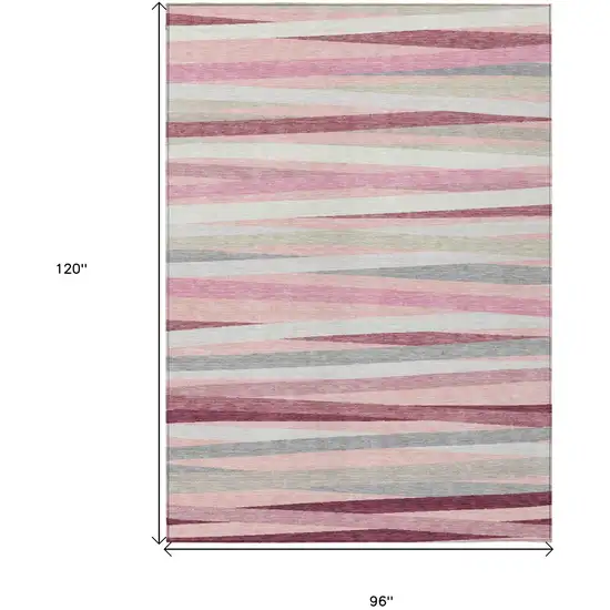 Pink Ivory And Gray Striped Washable Indoor Outdoor Area Rug Photo 3