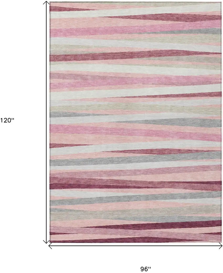 Pink Ivory And Gray Striped Washable Indoor Outdoor Area Rug Photo 3