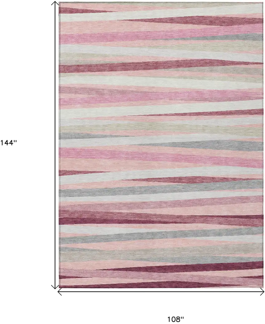 Pink Ivory And Gray Striped Washable Indoor Outdoor Area Rug Photo 3