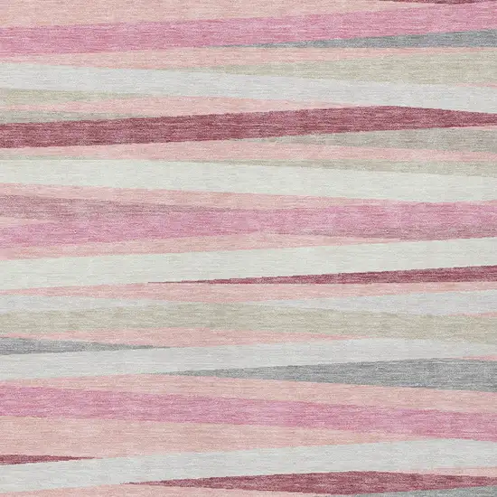 Pink Ivory And Gray Striped Washable Indoor Outdoor Area Rug Photo 6