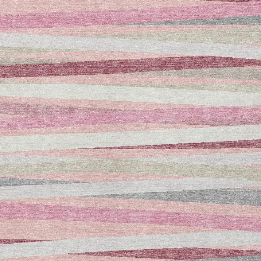 Pink Ivory And Gray Striped Washable Indoor Outdoor Area Rug Photo 6