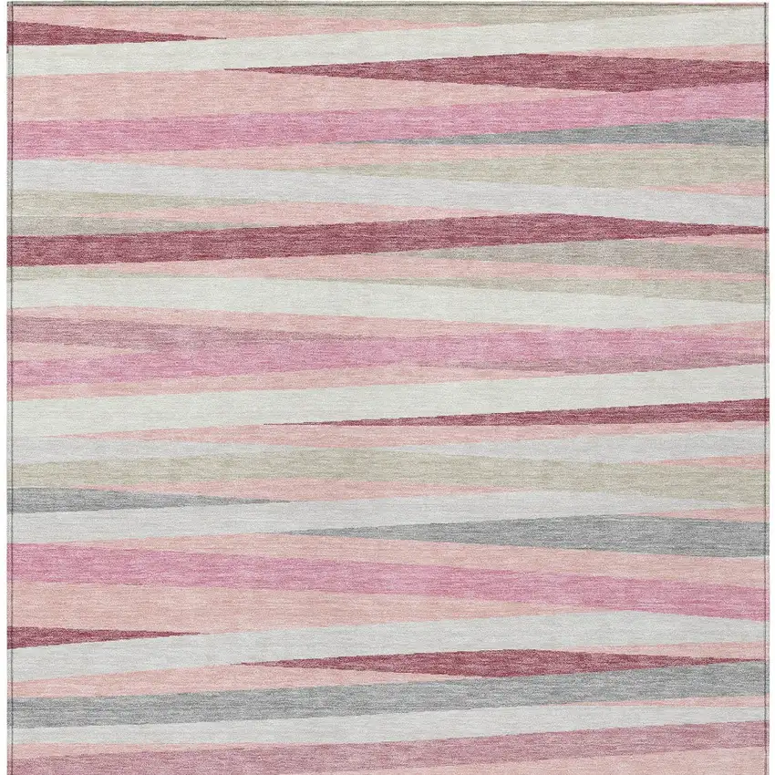 Pink Ivory And Gray Striped Washable Indoor Outdoor Area Rug Photo 6