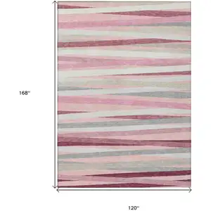 Photo of Pink Ivory And Gray Striped Washable Indoor Outdoor Area Rug