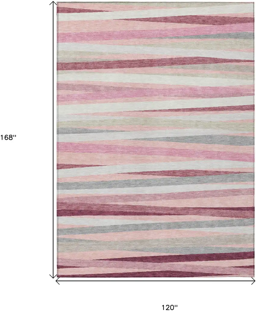 Pink Ivory And Gray Striped Washable Indoor Outdoor Area Rug Photo 3
