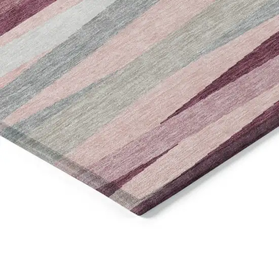 Pink Ivory And Gray Striped Washable Indoor Outdoor Area Rug Photo 4