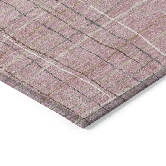 Pink Ivory And Gray Striped Washable Indoor Outdoor Area Rug Photo 4