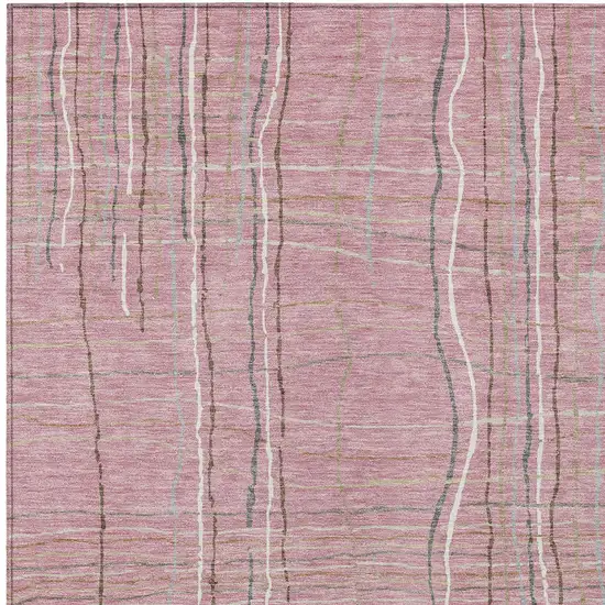 Pink Ivory And Gray Striped Washable Indoor Outdoor Area Rug Photo 5