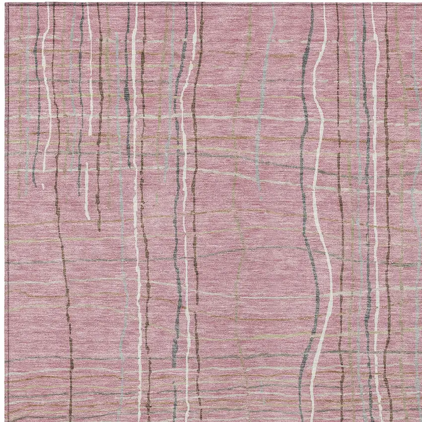 Pink Ivory And Gray Striped Washable Indoor Outdoor Area Rug Photo 5