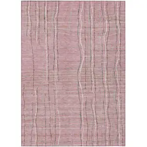 Photo of Pink Ivory And Gray Striped Washable Indoor Outdoor Area Rug