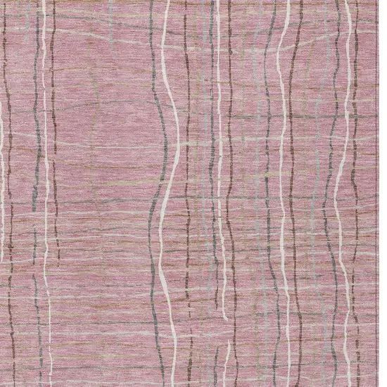 Pink Ivory And Gray Striped Washable Indoor Outdoor Area Rug Photo 5