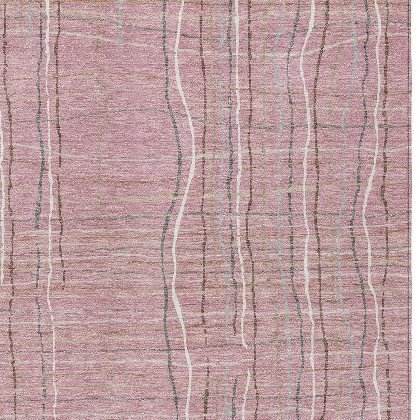 Pink Ivory And Gray Striped Washable Indoor Outdoor Area Rug Photo 5