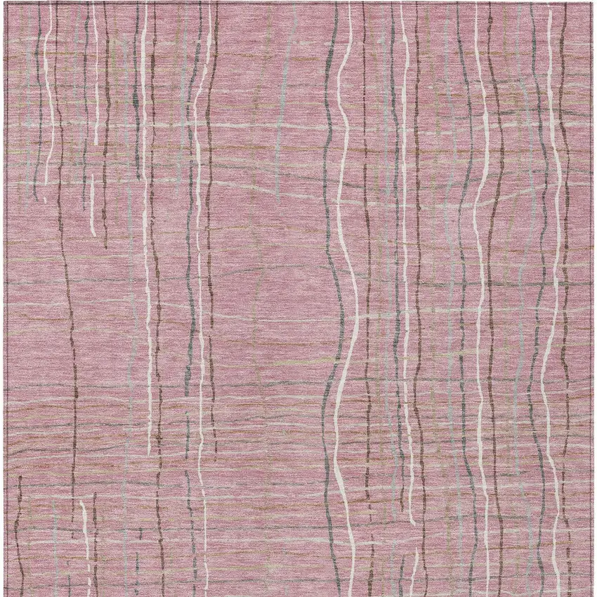 Pink Ivory And Gray Striped Washable Indoor Outdoor Area Rug Photo 5