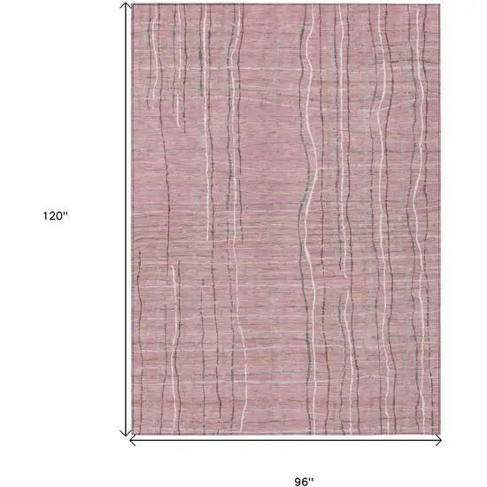 Pink Ivory And Gray Striped Washable Indoor Outdoor Area Rug Photo 3