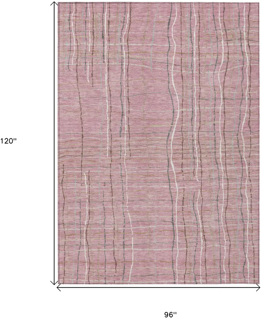 Pink Ivory And Gray Striped Washable Indoor Outdoor Area Rug Photo 3