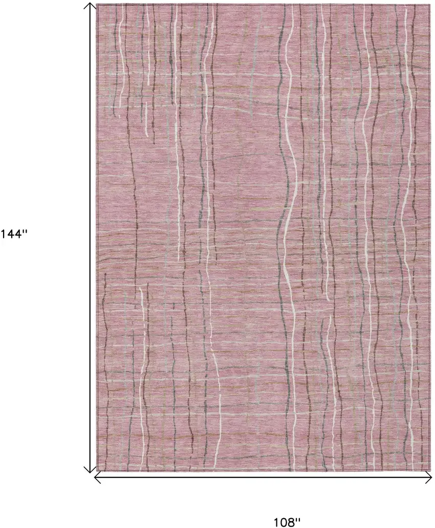 Pink Ivory And Gray Striped Washable Indoor Outdoor Area Rug Photo 3