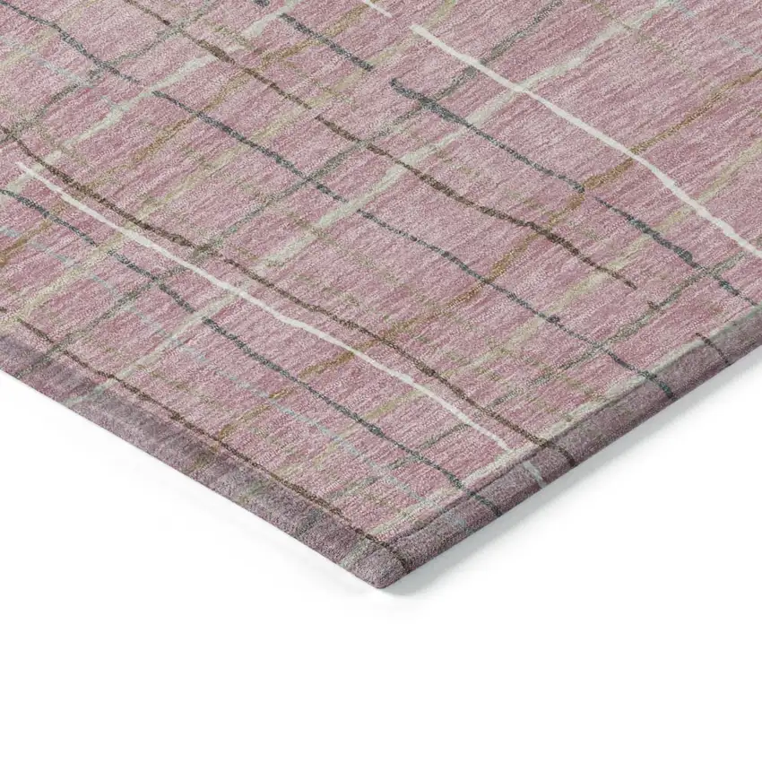 Pink Ivory And Gray Striped Washable Indoor Outdoor Area Rug Photo 4