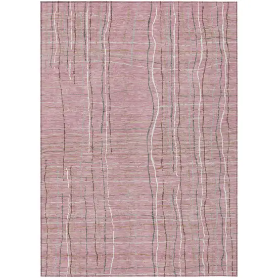 Pink Ivory And Gray Striped Washable Indoor Outdoor Area Rug Photo 2