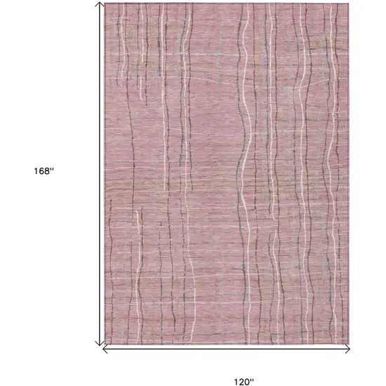Pink Ivory And Gray Striped Washable Indoor Outdoor Area Rug Photo 3