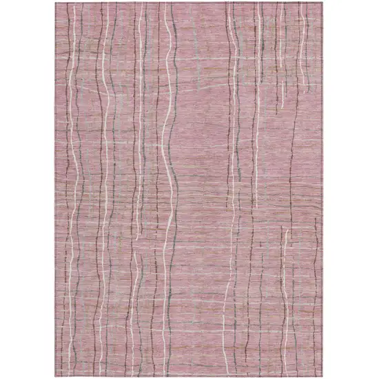 Pink Ivory And Gray Striped Washable Indoor Outdoor Area Rug Photo 6