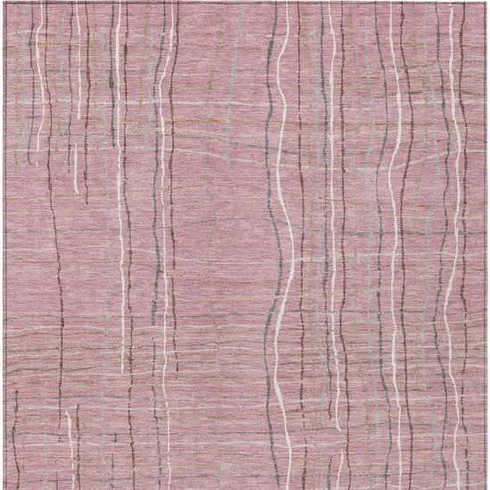 Pink Ivory And Gray Striped Washable Indoor Outdoor Area Rug Photo 5