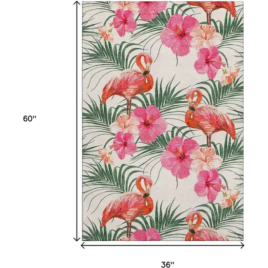 Pink Ivory And Green Geometric Washable Area Rug With UV Protection Photo 3