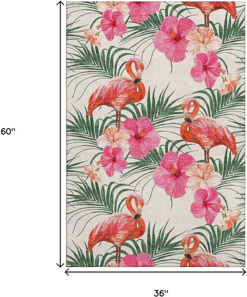 Pink Ivory And Green Geometric Washable Area Rug With UV Protection Photo 3