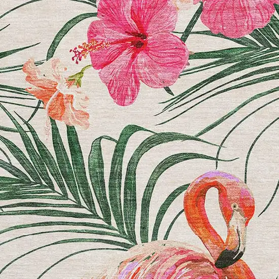 Pink Ivory And Green Geometric Washable Area Rug With UV Protection Photo 4