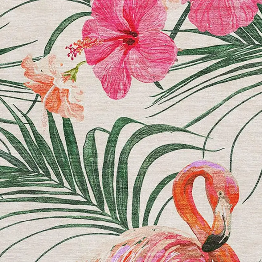 Pink Ivory And Green Geometric Washable Area Rug With UV Protection Photo 4